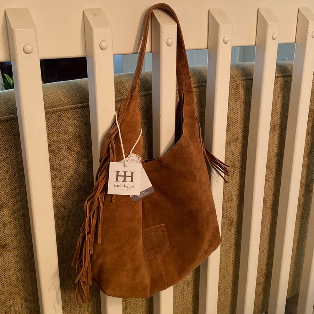 NWT! Haute Hippie Genuine Brown Suede Slouchy Hobo Fringe Bag